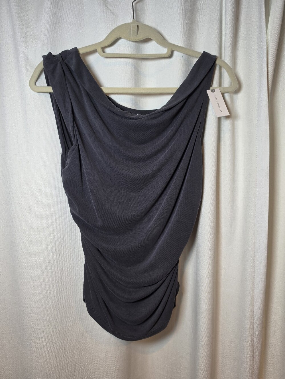 Pilcro One Shoulder Draped Sleeveless Top - Charcoal Gray - Picture 6 of 9